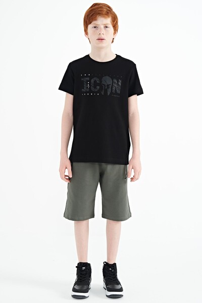 Tommylife Wholesale Crew Neck Standard Fit Boys' T-Shirt 11118 Black - Thumbnail