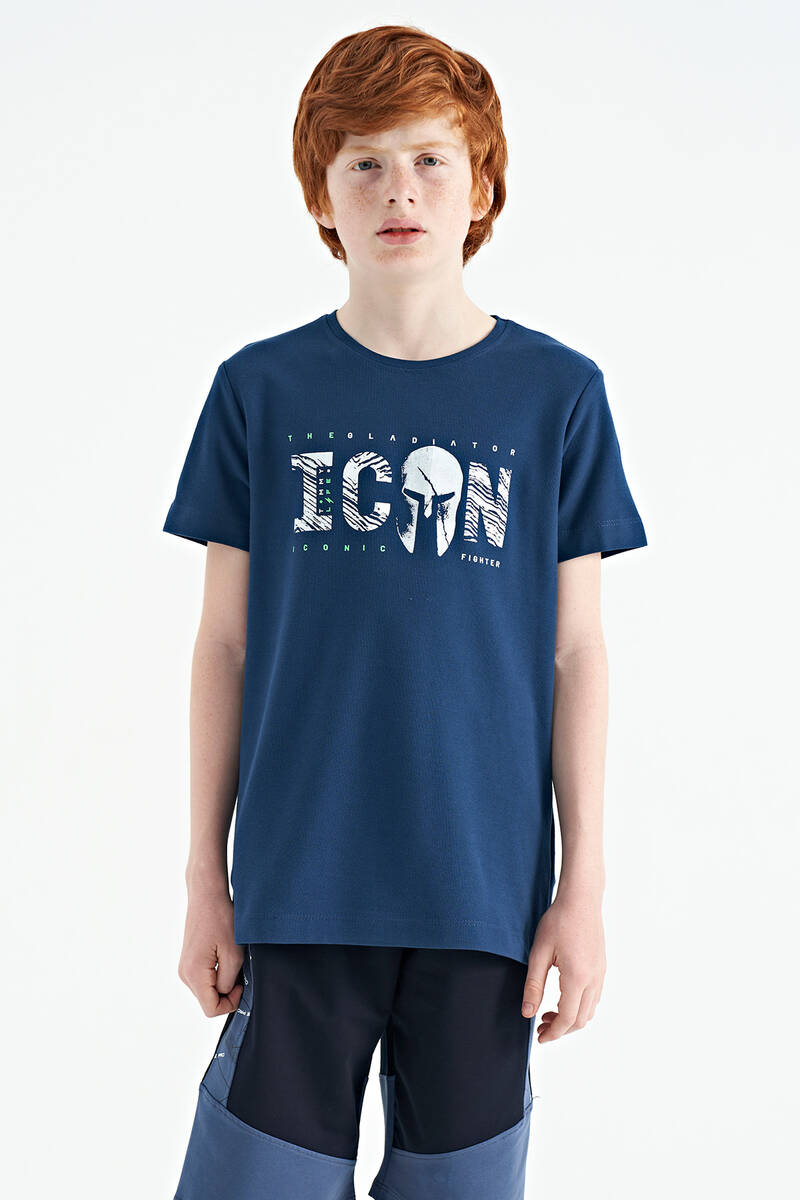 TOMMYLIFE - Tommylife Wholesale Crew Neck Standard Fit Boys' T-Shirt 11118 Indigo