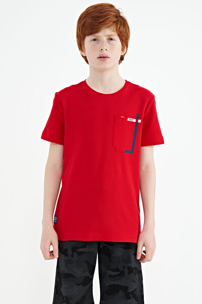 Tommylife Wholesale Crew Neck Standard Fit Boys' T-Shirt 11120 Red - Thumbnail