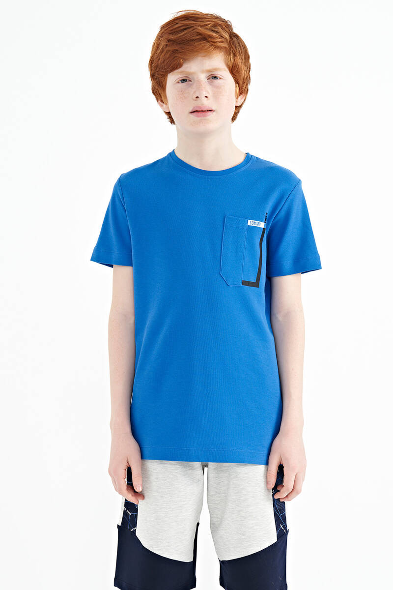 TOMMYLIFE - Tommylife Wholesale Crew Neck Standard Fit Boys' T-Shirt 11120 Saxe