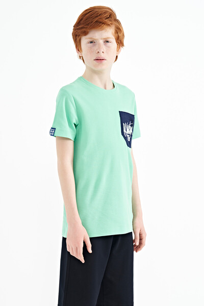 Tommylife Wholesale Crew Neck Standard Fit Embroidered Boys' T-Shirt 11116 Aqua Green - Thumbnail