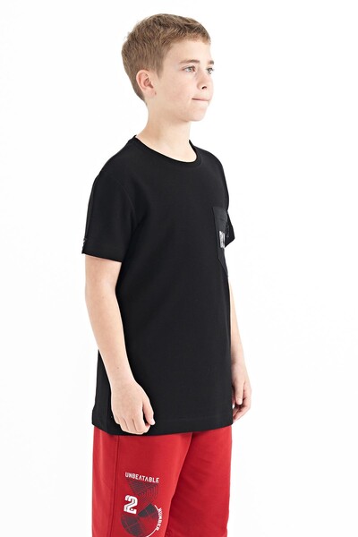 Tommylife Wholesale Crew Neck Standard Fit Embroidered Boys' T-Shirt 11116 Black - Thumbnail