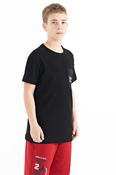 Tommylife Wholesale Crew Neck Standard Fit Embroidered Boys' T-Shirt 11116 Black - Thumbnail