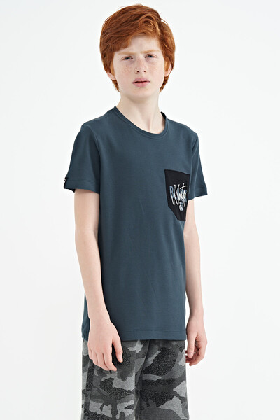 Tommylife Wholesale Crew Neck Standard Fit Embroidered Boys' T-Shirt 11116 Forest Green - Thumbnail