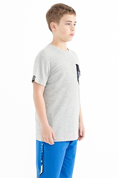 Tommylife Wholesale Crew Neck Standard Fit Embroidered Boys' T-Shirt 11116 Gray Melange - Thumbnail