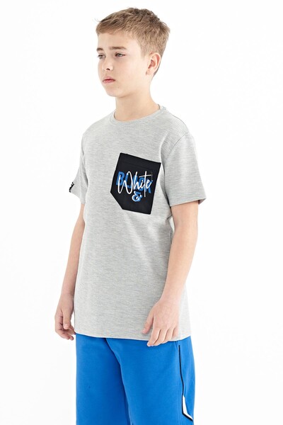 Tommylife Wholesale Crew Neck Standard Fit Embroidered Boys' T-Shirt 11116 Gray Melange - Thumbnail