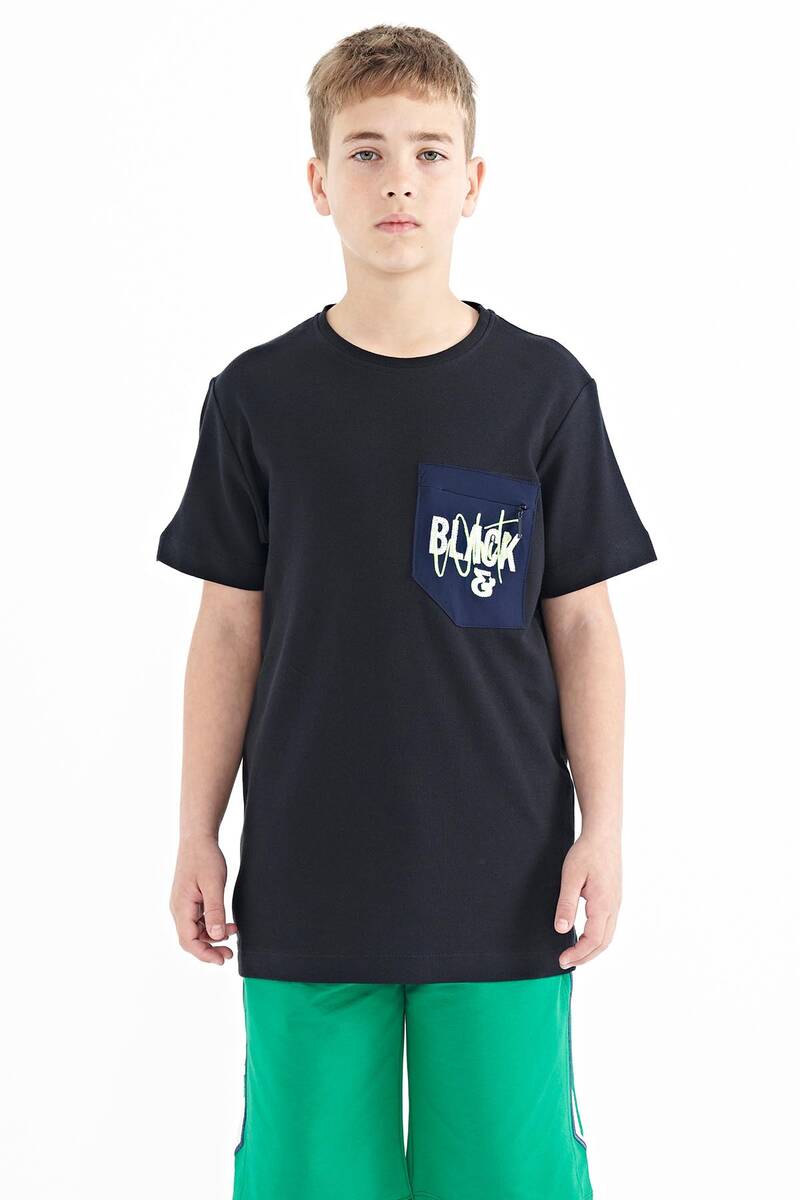 TOMMYLIFE - Tommylife Wholesale Crew Neck Standard Fit Embroidered Boys' T-Shirt 11116 Navy Blue
