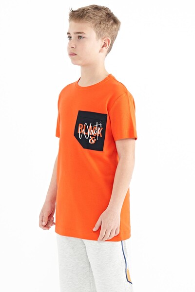 Tommylife Wholesale Crew Neck Standard Fit Embroidered Boys' T-Shirt 11116 Orange - Thumbnail