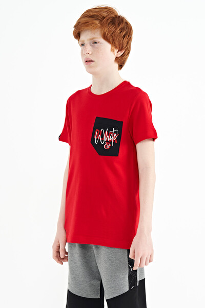 Tommylife Wholesale Crew Neck Standard Fit Embroidered Boys' T-Shirt 11116 Red - Thumbnail