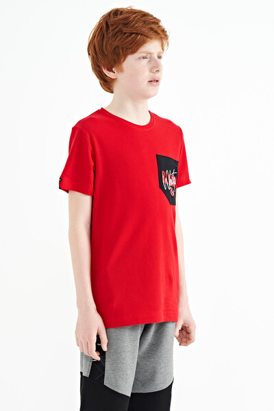 Tommylife Wholesale Crew Neck Standard Fit Embroidered Boys' T-Shirt 11116 Red - Thumbnail