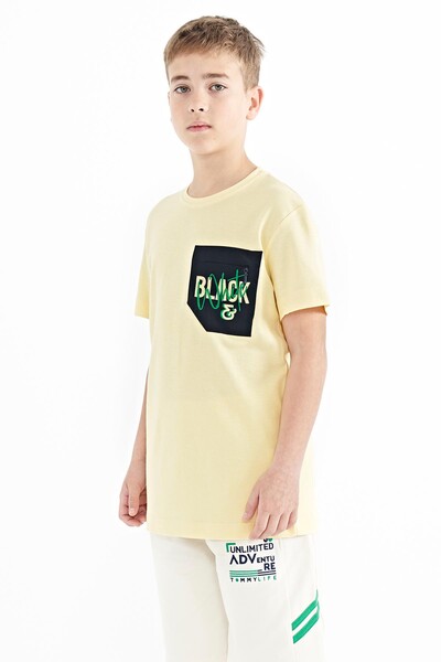 Tommylife Wholesale Crew Neck Standard Fit Embroidered Boys' T-Shirt 11116 Yellow - Thumbnail