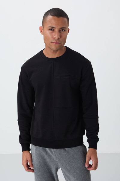 Tommylife Wholesale Crew Neck Standard Fit Men's Sweatshirt 88405 Black - Thumbnail