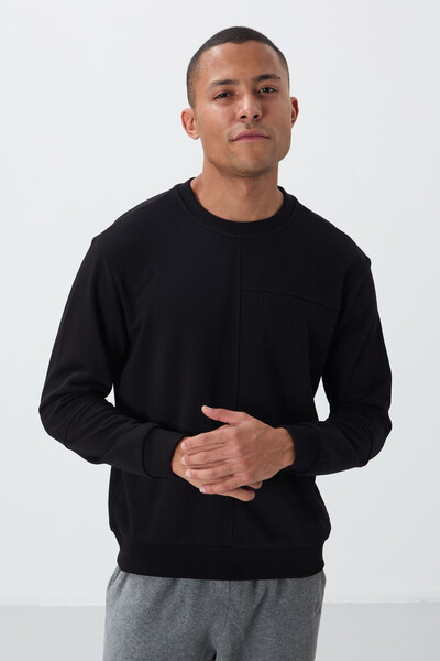 Tommylife Wholesale Crew Neck Standard Fit Men's Sweatshirt 88405 Black - Thumbnail