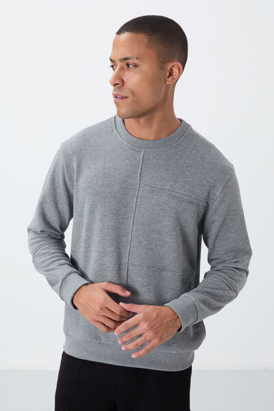 Tommylife Wholesale Crew Neck Standard Fit Men's Sweatshirt 88405 Gray Melange - Thumbnail