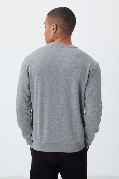 Tommylife Wholesale Crew Neck Standard Fit Men's Sweatshirt 88405 Gray Melange - Thumbnail