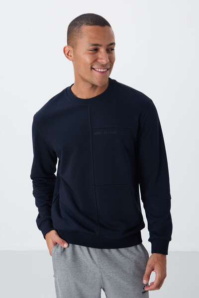 Tommylife Wholesale Crew Neck Standard Fit Men's Sweatshirt 88405 Navy Blue - Thumbnail