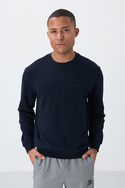 Tommylife Wholesale Crew Neck Standard Fit Men's Sweatshirt 88405 Navy Blue - Thumbnail