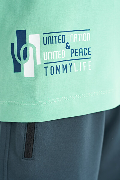 Tommylife Wholesale Crew Neck Standard Fit Printed Boys' T-Shirt 11097 Aqua Green - Thumbnail