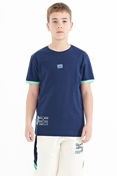 Tommylife Wholesale Crew Neck Standard Fit Printed Boys' T-Shirt 11097 Indigo - Thumbnail