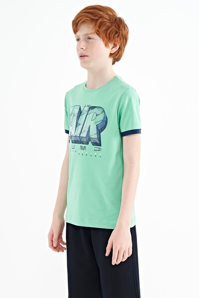 Tommylife Wholesale Crew Neck Standard Fit Printed Boys' T-Shirt 11098 Aqua Green - Thumbnail