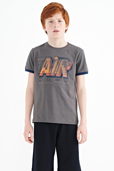 Tommylife Wholesale Crew Neck Standard Fit Printed Boys' T-Shirt 11098 Dark Gray - Thumbnail