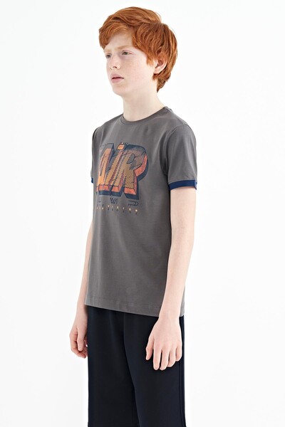 Tommylife Wholesale Crew Neck Standard Fit Printed Boys' T-Shirt 11098 Dark Gray - Thumbnail