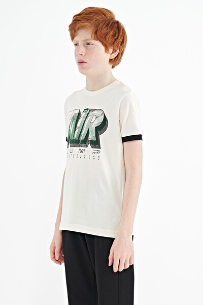 Tommylife Wholesale Crew Neck Standard Fit Printed Boys' T-Shirt 11098 Ecru - Thumbnail