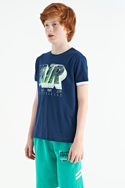 Tommylife Wholesale Crew Neck Standard Fit Printed Boys' T-Shirt 11098 Indigo - Thumbnail