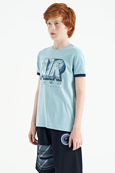 Tommylife Wholesale Crew Neck Standard Fit Printed Boys' T-Shirt 11098 Light Blue - Thumbnail
