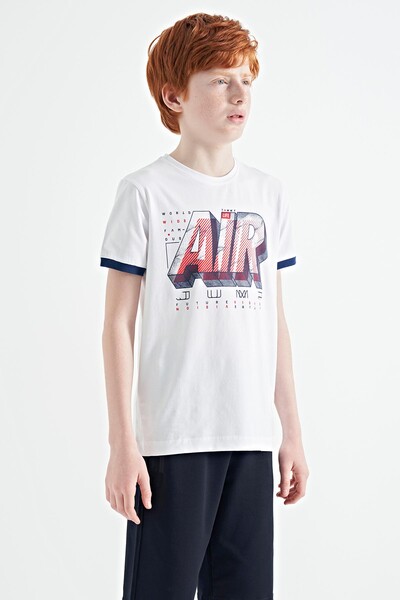 Tommylife Wholesale Crew Neck Standard Fit Printed Boys' T-Shirt 11098 White - Thumbnail