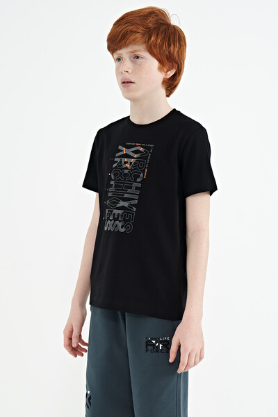 Tommylife Wholesale Crew Neck Standard Fit Printed Boys' T-Shirt 11099 Black - Thumbnail