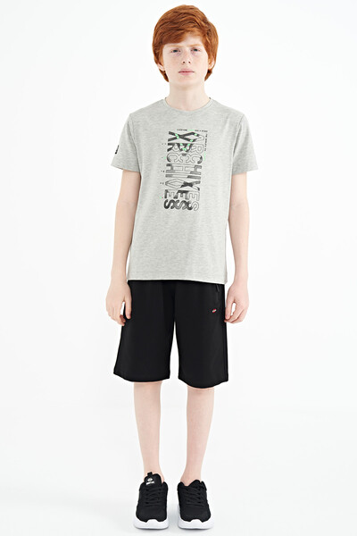 Tommylife Wholesale Crew Neck Standard Fit Printed Boys' T-Shirt 11099 Gray Melange - Thumbnail