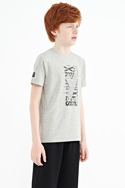 Tommylife Wholesale Crew Neck Standard Fit Printed Boys' T-Shirt 11099 Gray Melange - Thumbnail