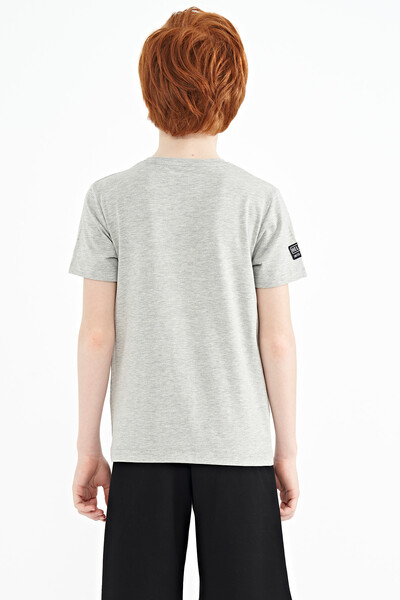 Tommylife Wholesale Crew Neck Standard Fit Printed Boys' T-Shirt 11099 Gray Melange - Thumbnail