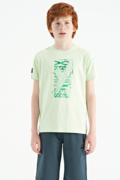 Tommylife Wholesale Crew Neck Standard Fit Printed Boys' T-Shirt 11099 Light Green - Thumbnail