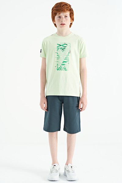 Tommylife Wholesale Crew Neck Standard Fit Printed Boys' T-Shirt 11099 Light Green - Thumbnail