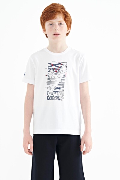 Tommylife Wholesale Crew Neck Standard Fit Printed Boys' T-Shirt 11099 White - Thumbnail