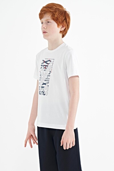 Tommylife Wholesale Crew Neck Standard Fit Printed Boys' T-Shirt 11099 White - Thumbnail