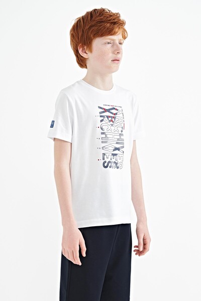 Tommylife Wholesale Crew Neck Standard Fit Printed Boys' T-Shirt 11099 White - Thumbnail