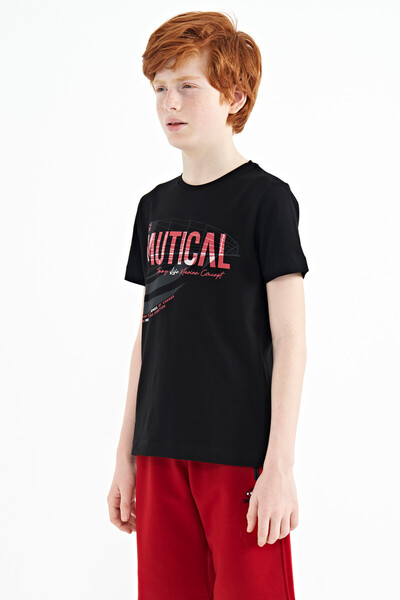 Tommylife Wholesale Crew Neck Standard Fit Printed Boys' T-Shirt 11100 Black - Thumbnail