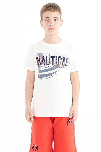 Tommylife Wholesale Crew Neck Standard Fit Printed Boys' T-Shirt 11100 Ecru - Thumbnail