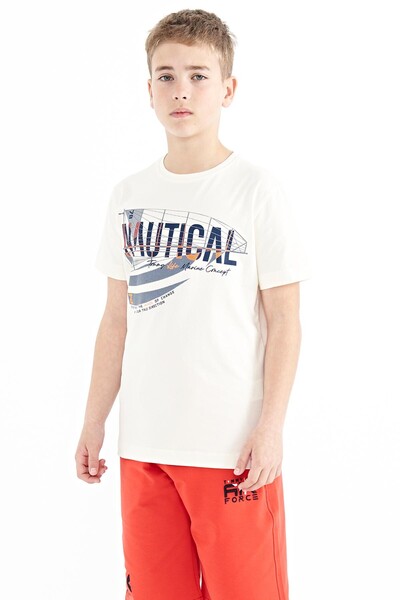 Tommylife Wholesale Crew Neck Standard Fit Printed Boys' T-Shirt 11100 Ecru - Thumbnail