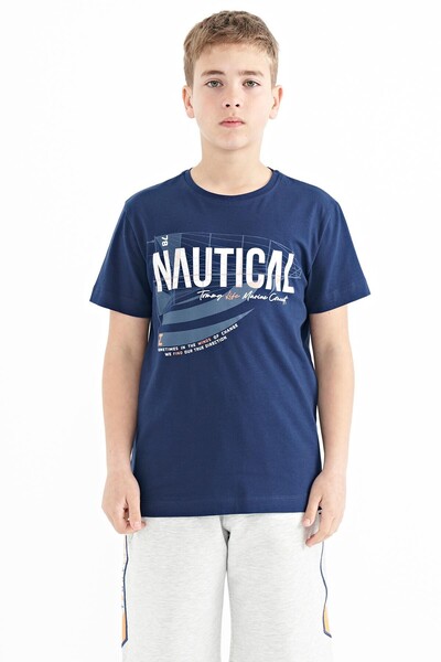 Tommylife Wholesale Crew Neck Standard Fit Printed Boys' T-Shirt 11100 Indigo - Thumbnail