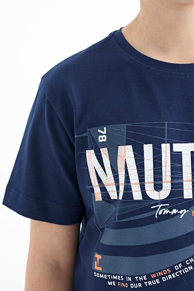 Tommylife Wholesale Crew Neck Standard Fit Printed Boys' T-Shirt 11100 Indigo - Thumbnail