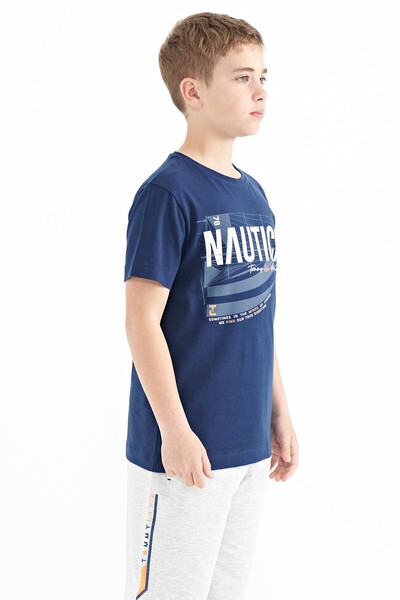 Tommylife Wholesale Crew Neck Standard Fit Printed Boys' T-Shirt 11100 Indigo - Thumbnail