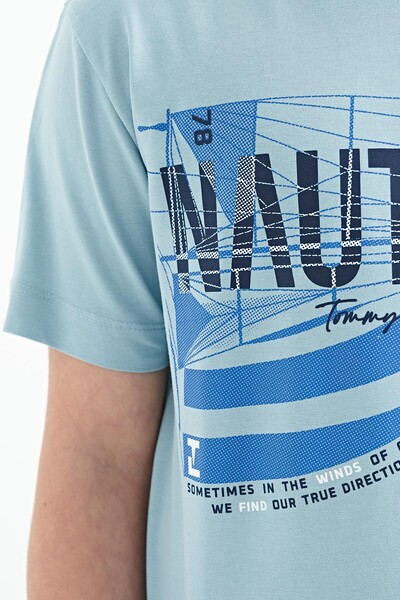 Tommylife Wholesale Crew Neck Standard Fit Printed Boys' T-Shirt 11100 Light Blue - Thumbnail