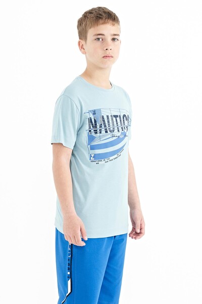 Tommylife Wholesale Crew Neck Standard Fit Printed Boys' T-Shirt 11100 Light Blue - Thumbnail