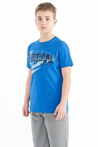 Tommylife Wholesale Crew Neck Standard Fit Printed Boys' T-Shirt 11100 Saxe - Thumbnail