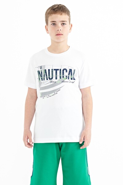 Tommylife Wholesale Crew Neck Standard Fit Printed Boys' T-Shirt 11100 White - Thumbnail