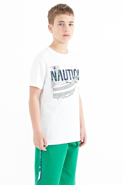 Tommylife Wholesale Crew Neck Standard Fit Printed Boys' T-Shirt 11100 White - Thumbnail